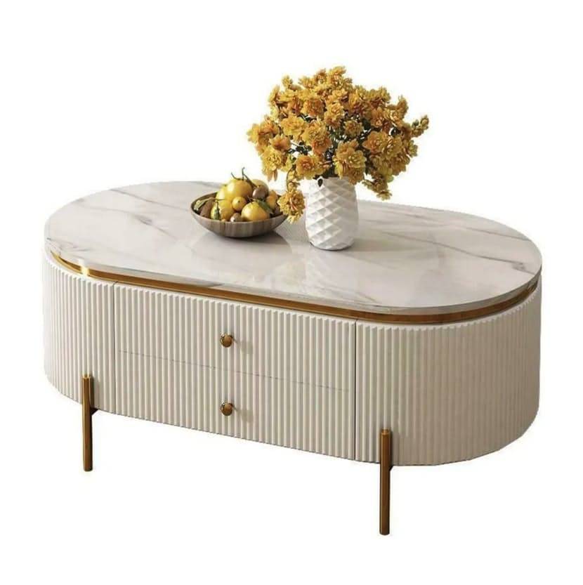 MFurn 4-Drawer Modern Marble-Top Coffee Table
