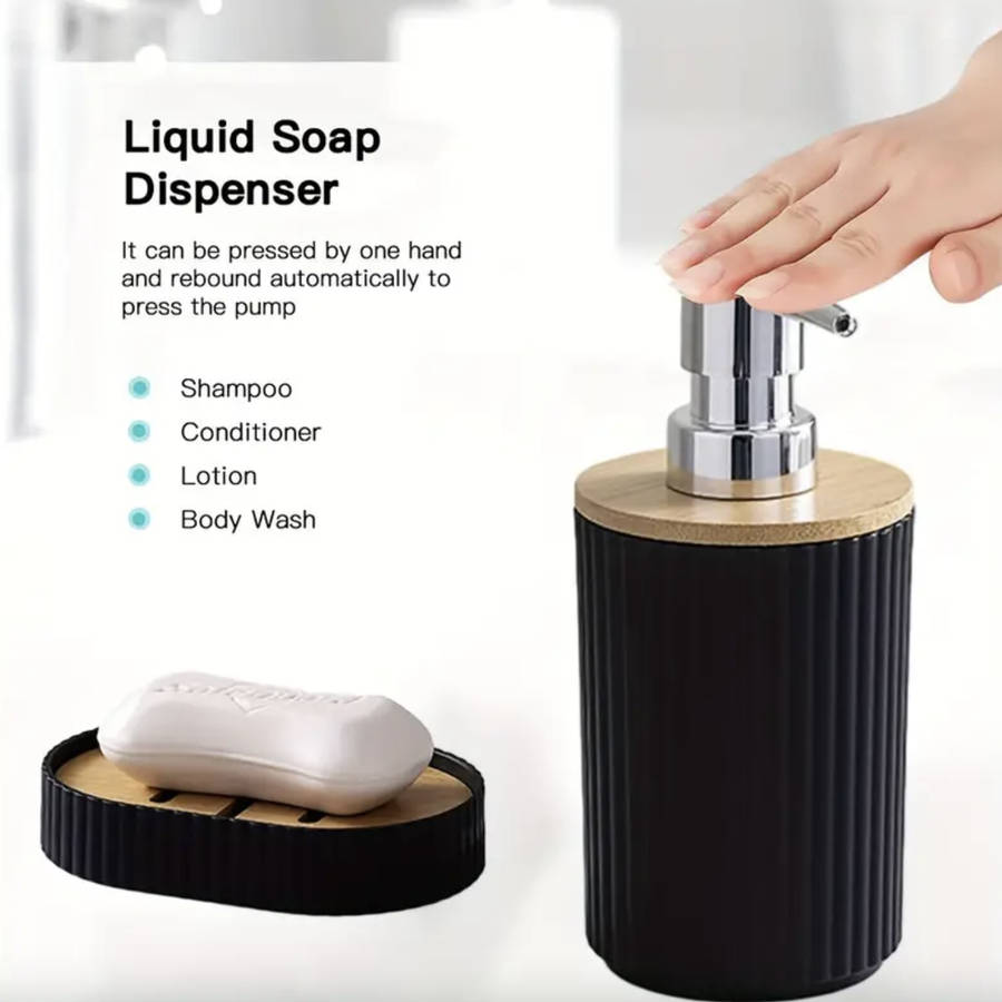 MHome 6-Piece Bathroom Accessory Set With Wooden Lid  Modern Bathroom Décor Essentials