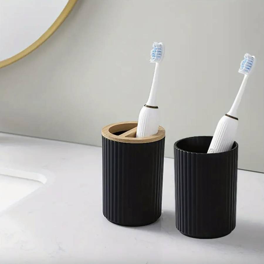MHome 6-Piece Bathroom Accessory Set With Wooden Lid  Modern Bathroom Décor Essentials