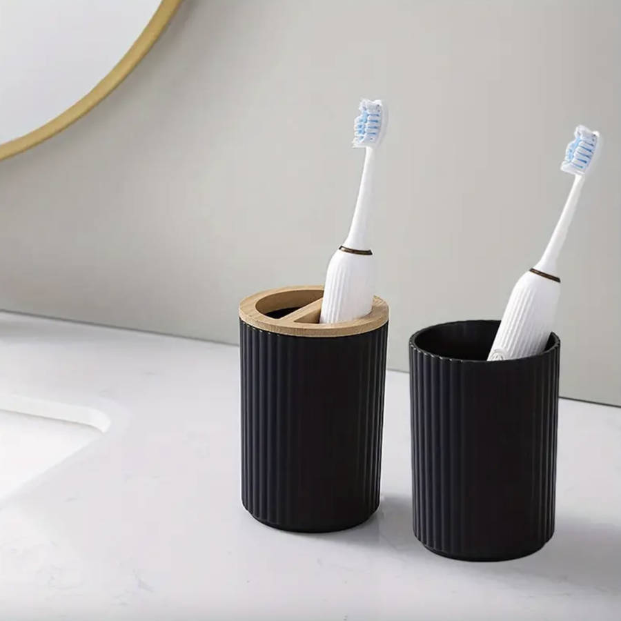 MHome 6-Piece Bathroom Accessory Set With Wooden Lid  Modern Bathroom Décor Essentials
