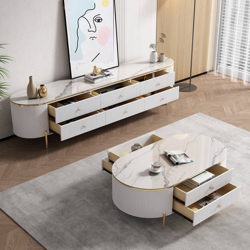 MFurn 4-Drawer Modern Marble-Top Coffee Table