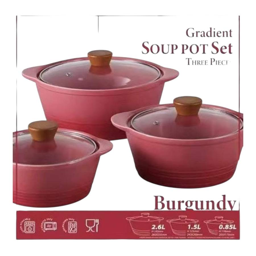MHome 3-Piece Ceramic Cooking Pot Set with Glass Lids (Multiple Colors)