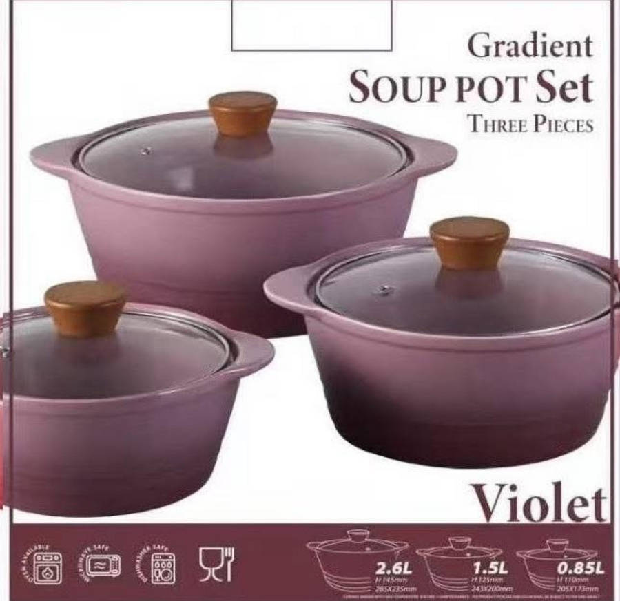 MHome 3-Piece Ceramic Cooking Pot Set with Glass Lids (Multiple Colors)