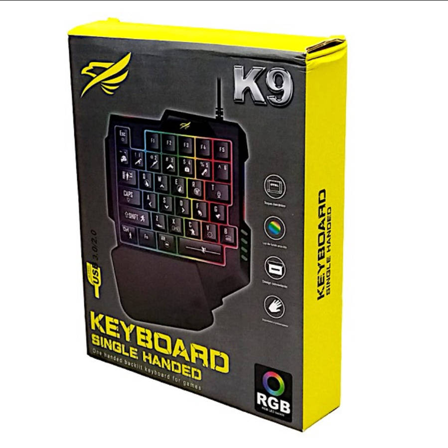K9 USB One-Handed Keyboard RGB Light Effect Game Keyboard LOL Hand Game Keyboard Waterproof Unive...