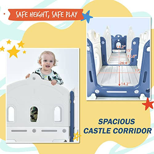 Kids Slide with Climber, Basketball Hoop, Tunnel and Storage Space, Outdoor Indoor Slide Playset ...