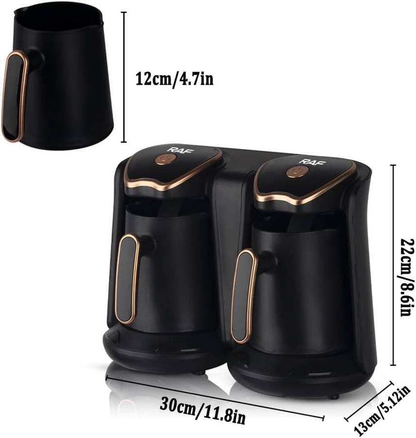 RAF R.109 Dual Turkish Coffee Maker  2-Cup Electric Coffee & Tea Machine with Smart Anti-Overf...