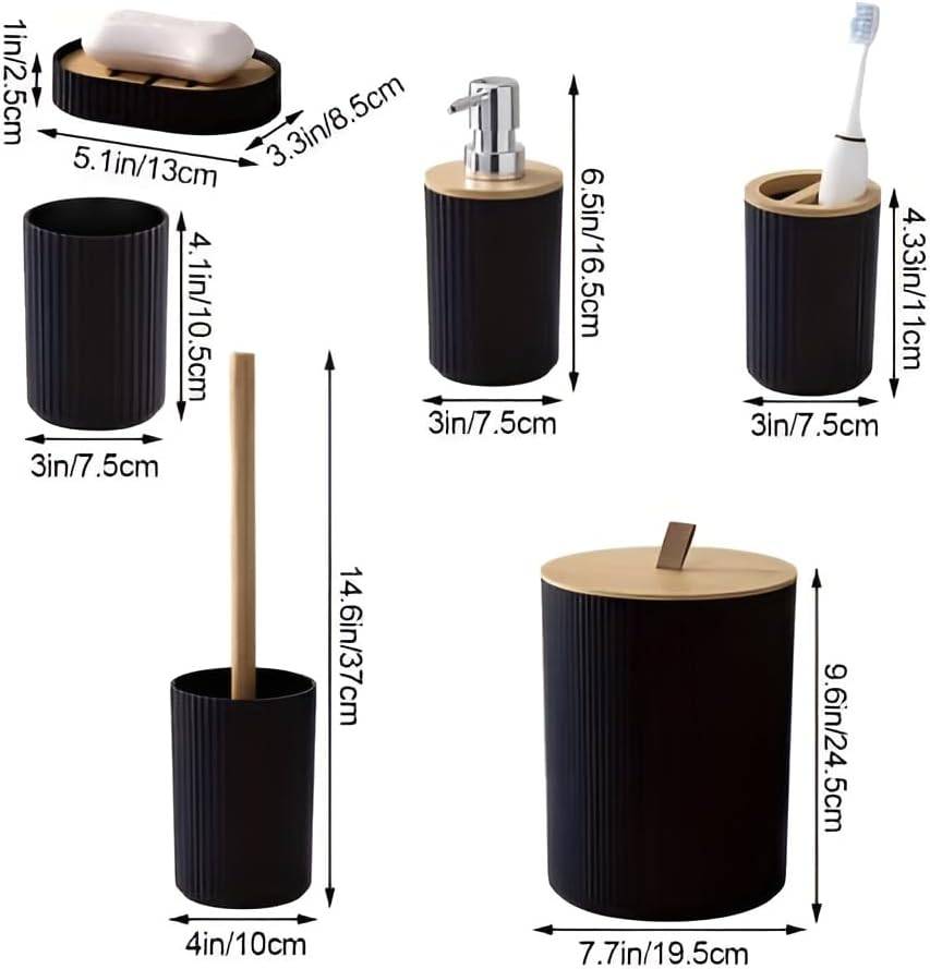 MHome 6-Piece Bathroom Accessory Set With Wooden Lid  Modern Bathroom Décor Essentials