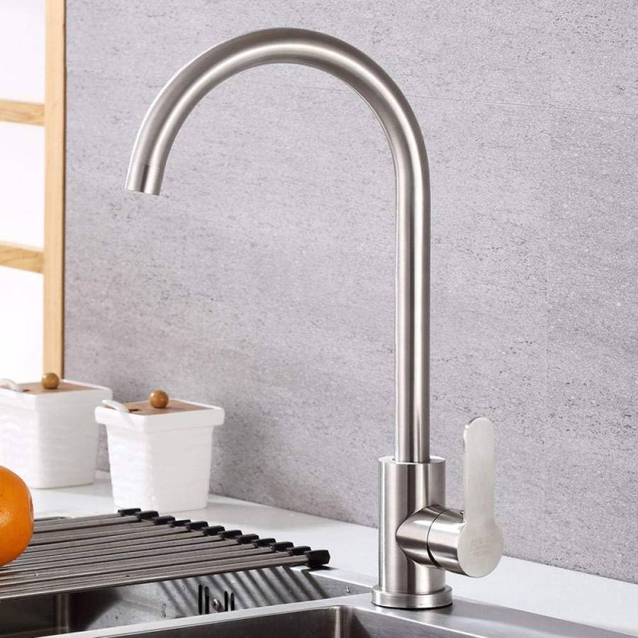 MHome Stainless Steel Swivel Spout Sink Faucet  Curved Tube Various Options