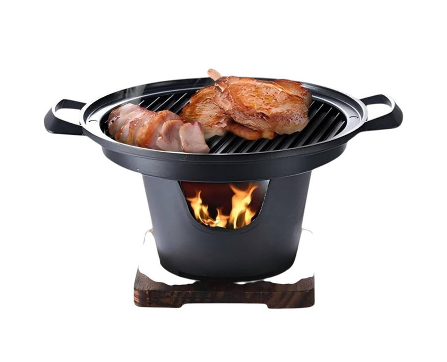 MHome Mini BBQ Grill with Wood Base  Portable Japanese Hibachi Charcoal Grill