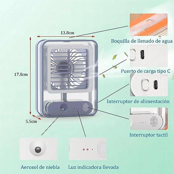 Portable Desk Fan with Night Light, 3 Speed with Spray