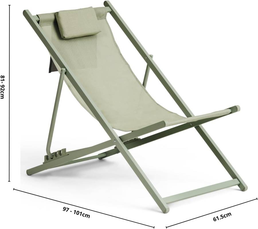 MFurn Folding Beach Chair With Padded Headrest And Storage Pocket