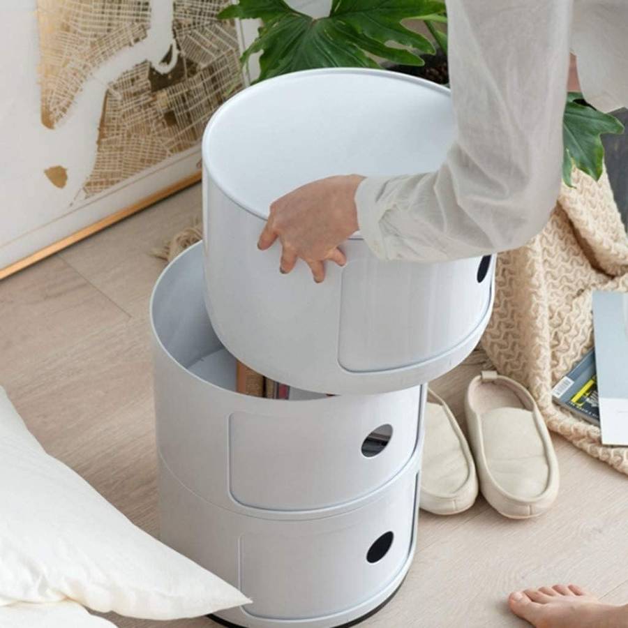 MHome 3 Tier Rounded Cabinet  Detachable Round Nightstand & Lightweight End Table with Storage
