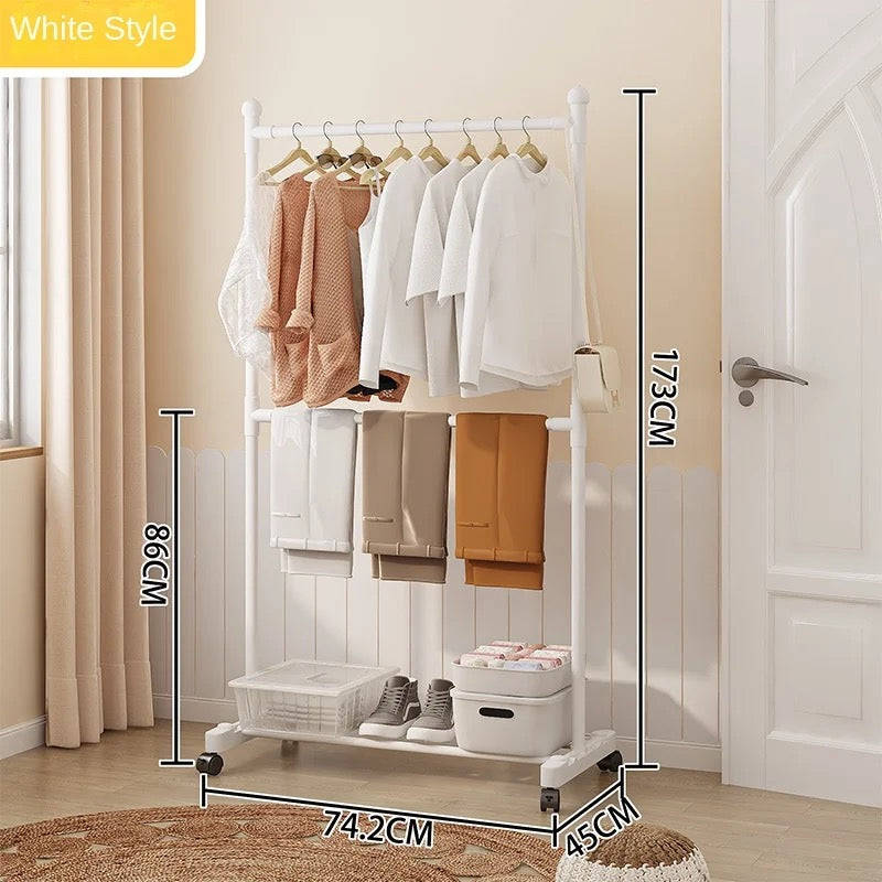 Multi-functional Standing Coat Hat Rack with Shoe Rack, Easy-to-Move Clothes Hanger with Wheels
