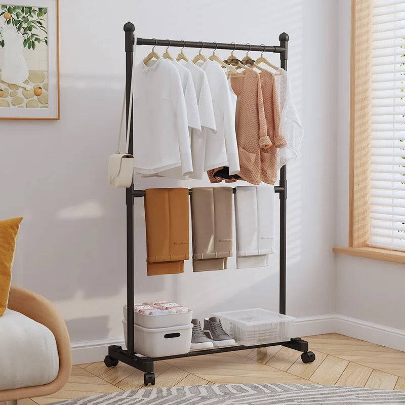 Multi-functional Standing Coat Hat Rack with Shoe Rack, Easy-to-Move Clothes Hanger with Wheels