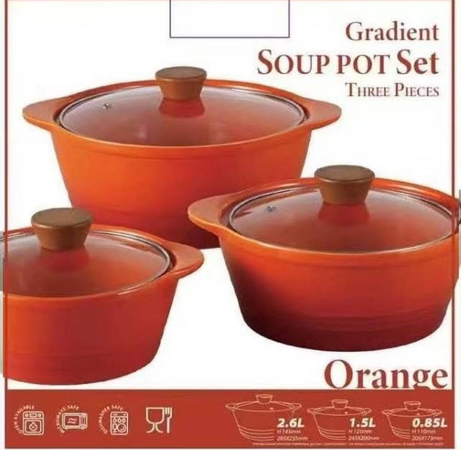 MHome 3-Piece Ceramic Cooking Pot Set with Glass Lids (Multiple Colors)