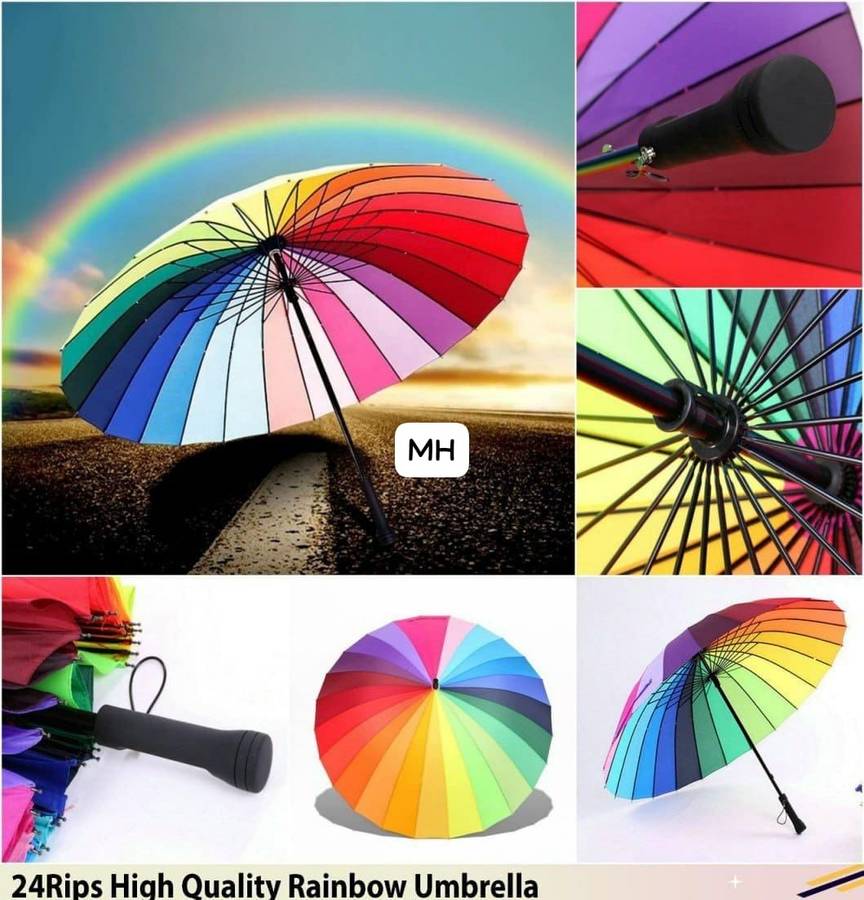 Straight Umbrella 24K Long-handle Rainbow Umbrella 2-3 People Car Large Windproof Straight Umbrel...