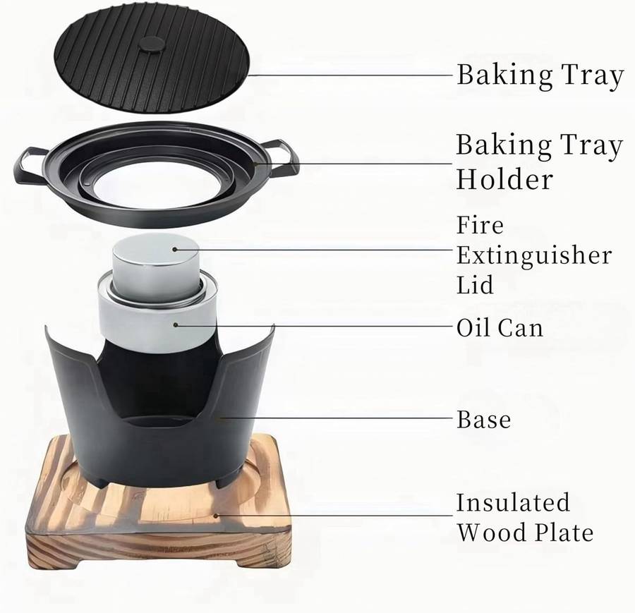 MHome Mini BBQ Grill with Wood Base  Portable Japanese Hibachi Charcoal Grill