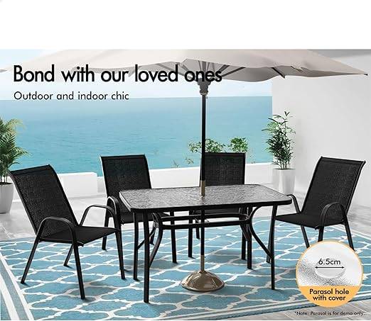 MFurn Leah Inspired 6pc Outdoor Dining Set  Patio Table, Chairs & Umbrella All-Weather Textile...