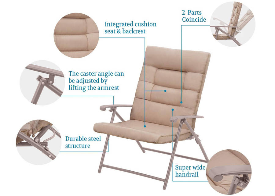 MFurn Ventura 3 Piece Folding Patio Set With Padded Chairs And Table