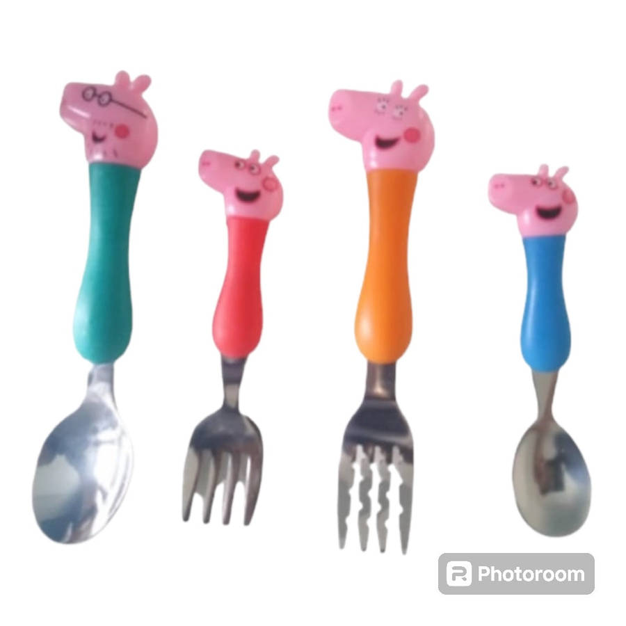 Stainless Steel Peppa Pig Baby Feeding Spoon and Fork Cutlery Set for Kids