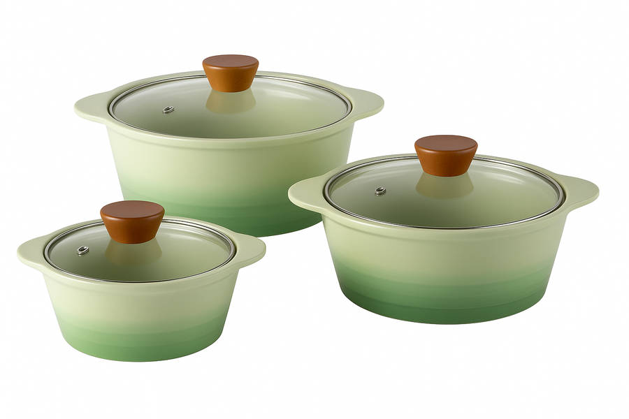 MHome 3-Piece Ceramic Cooking Pot Set with Glass Lids (Multiple Colors)