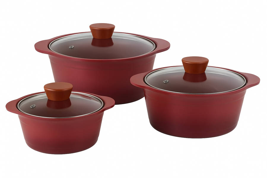 MHome 3-Piece Ceramic Cooking Pot Set with Glass Lids (Multiple Colors)