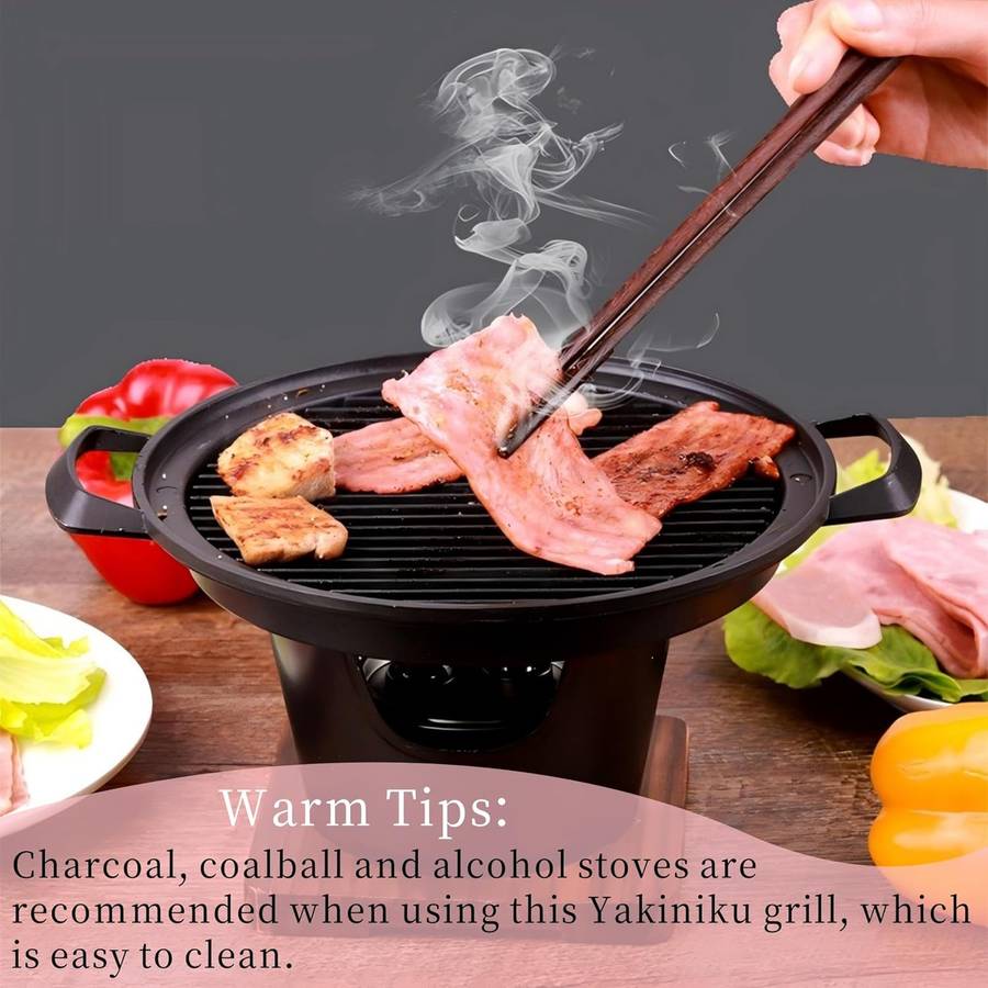 MHome Mini BBQ Grill with Wood Base  Portable Japanese Hibachi Charcoal Grill