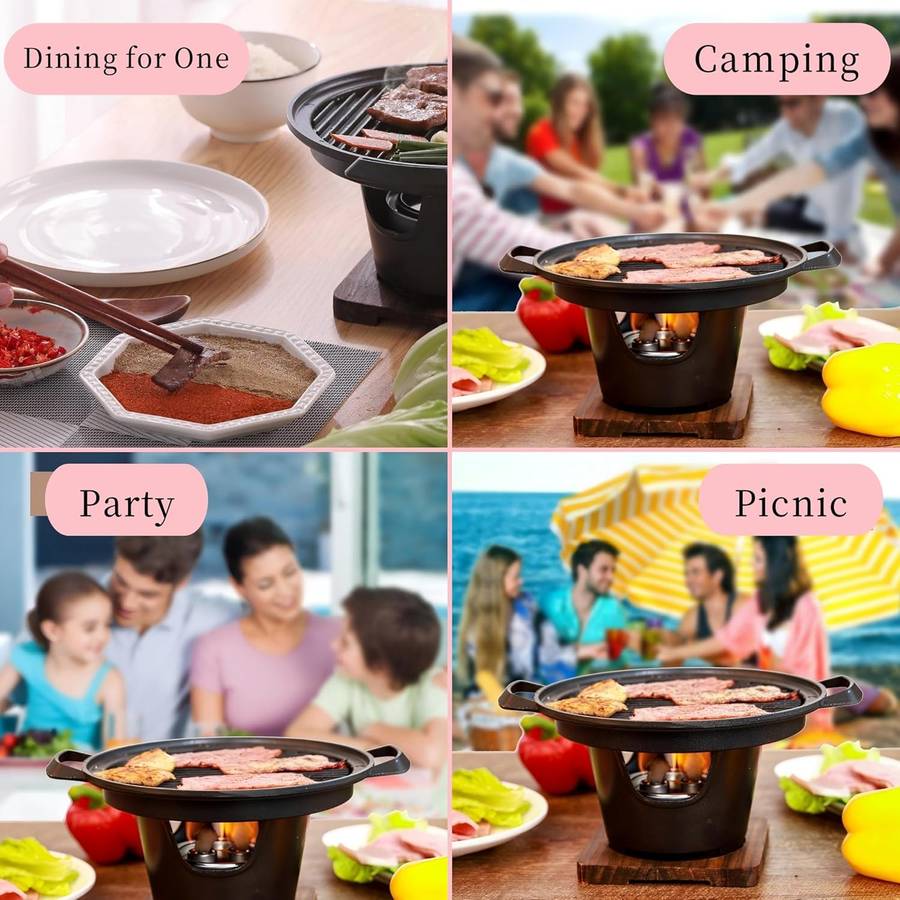 MHome Mini BBQ Grill with Wood Base  Portable Japanese Hibachi Charcoal Grill