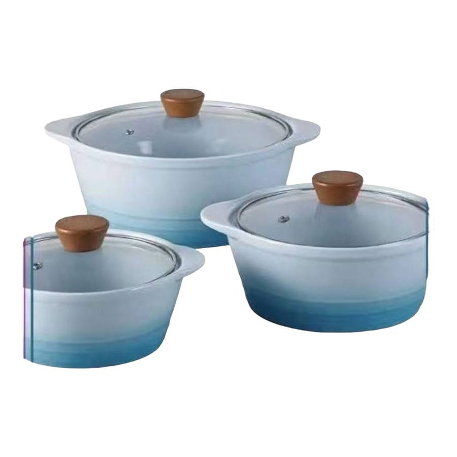 MHome 3-Piece Ceramic Cooking Pot Set with Glass Lids (Multiple Colors)