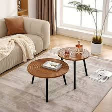 MFurn 2pc Nesting Side Tables  Round Wood Top with Sturdy Metal Frame
