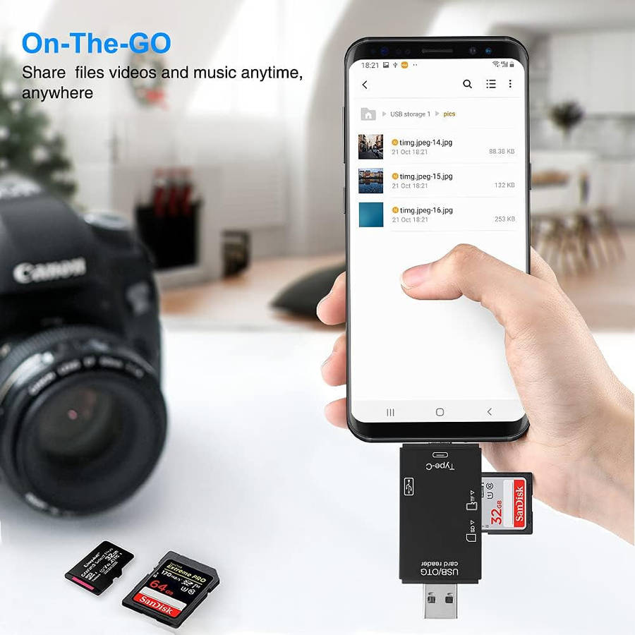 Multifunctional 6 In 1 Type C Card Reader Supports USB2+Micro USB+Type-C Inc 32G Memory Card