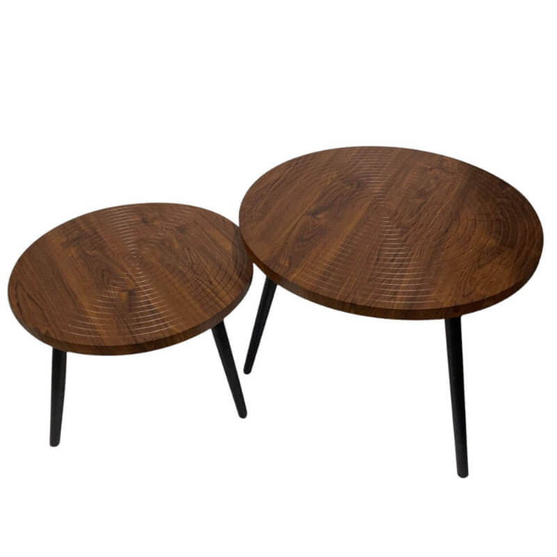 MFurn 2pc Nesting Side Tables  Round Wood Top with Sturdy Metal Frame