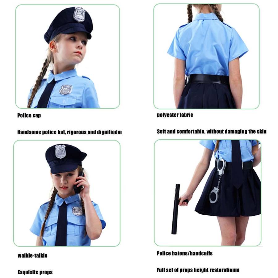 Policewomen Uniform Set For Girls Theme Party Role Play Clothes Halloween Stage Performance Wearing