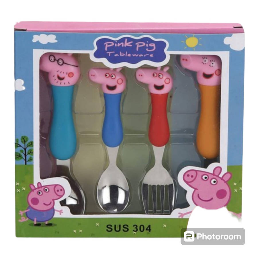 Stainless Steel Peppa Pig Baby Feeding Spoon and Fork Cutlery Set for Kids