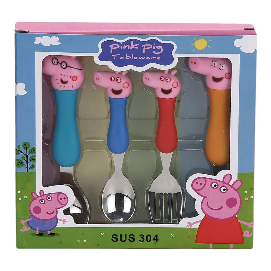 Stainless Steel Peppa Pig Baby Feeding Spoon and Fork Cutlery Set for Kids