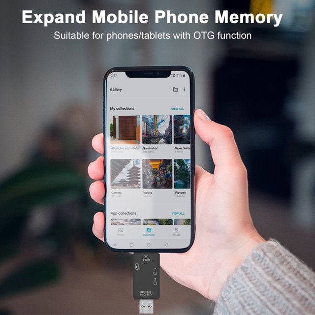 Multifunctional 6 In 1 Type C Card Reader Supports USB2+Micro USB+Type-C Inc 32G Memory Card