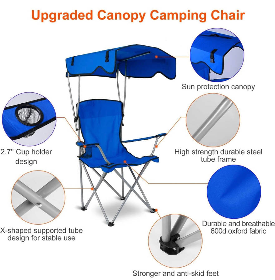 Folding Camping Chair with Shadow Sky, Portable Beach Outdoor Fishing Aluminum with Sun Protectio...