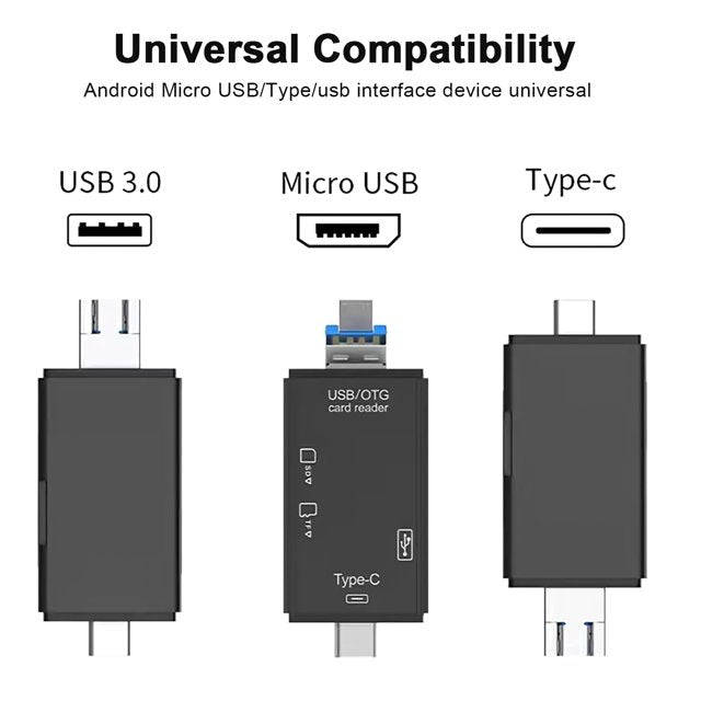 Multifunctional 6 In 1 Type C Card Reader Supports USB2+Micro USB+Type-C Inc 32G Memory Card
