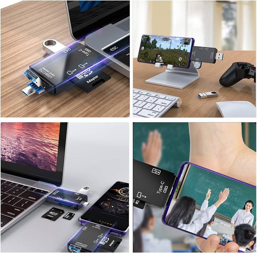 Multifunctional 6 In 1 Type C Card Reader Supports USB2+Micro USB+Type-C Inc 32G Memory Card