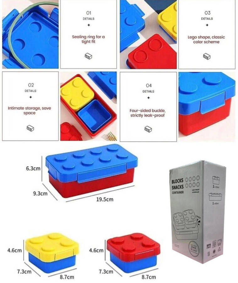 Lego Style Lunchbox 3pc