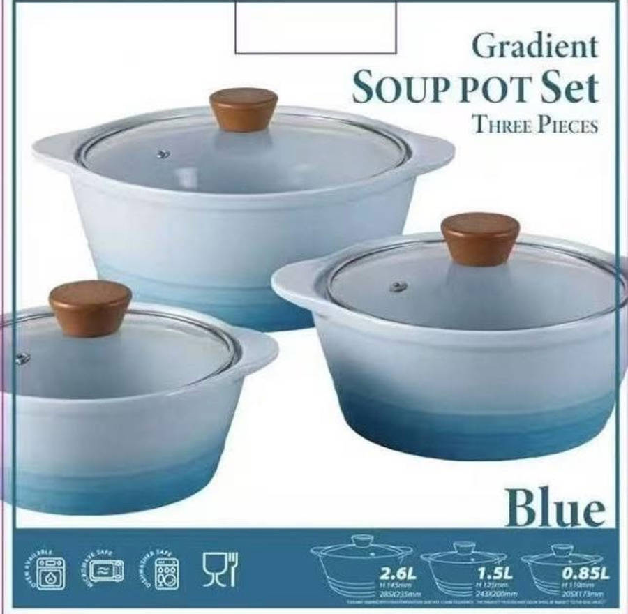 MHome 3-Piece Ceramic Cooking Pot Set with Glass Lids (Multiple Colors)