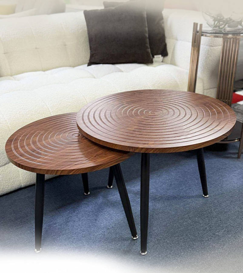 MFurn 2pc Nesting Side Tables  Round Wood Top with Sturdy Metal Frame
