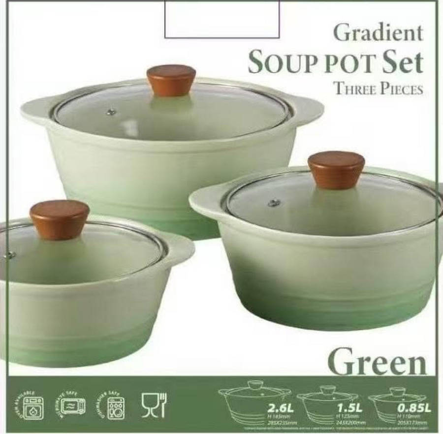 MHome 3-Piece Ceramic Cooking Pot Set with Glass Lids (Multiple Colors)