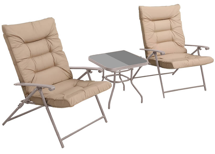 MFurn Ventura 3 Piece Folding Patio Set With Padded Chairs And Table