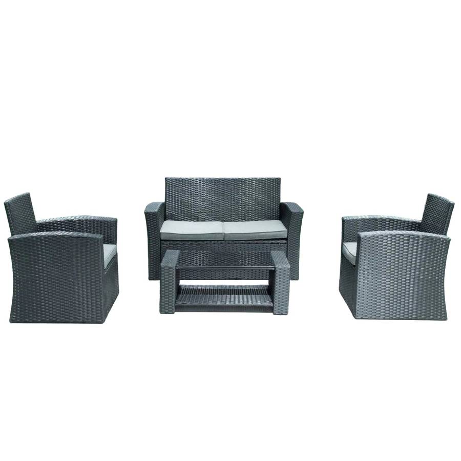 MFurn Amalfi 4 Piece Outdoor Rattan Sofa Set With Iron Frame And Glass Table Inc Cushions