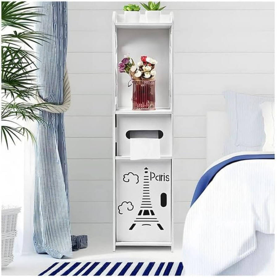 MHome Paris Themed White Bathroom Organiser Rack