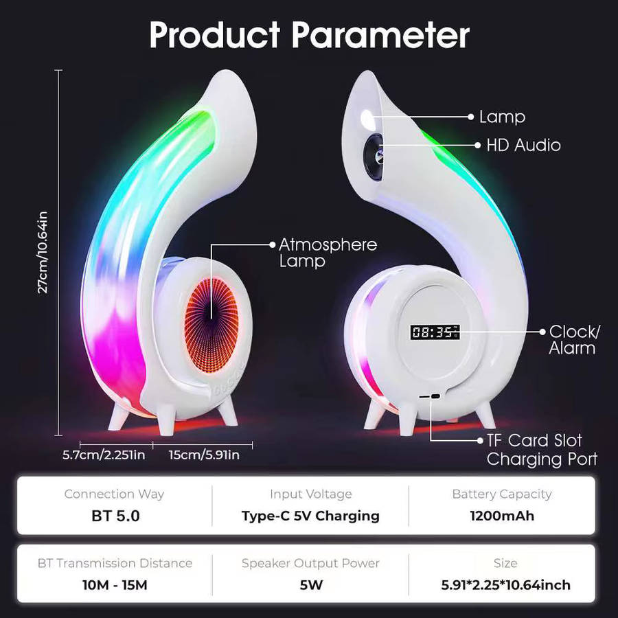 MHome Wireless Bluetooth Speaker with LED Lamp, Alarm Clock & RGB Lights