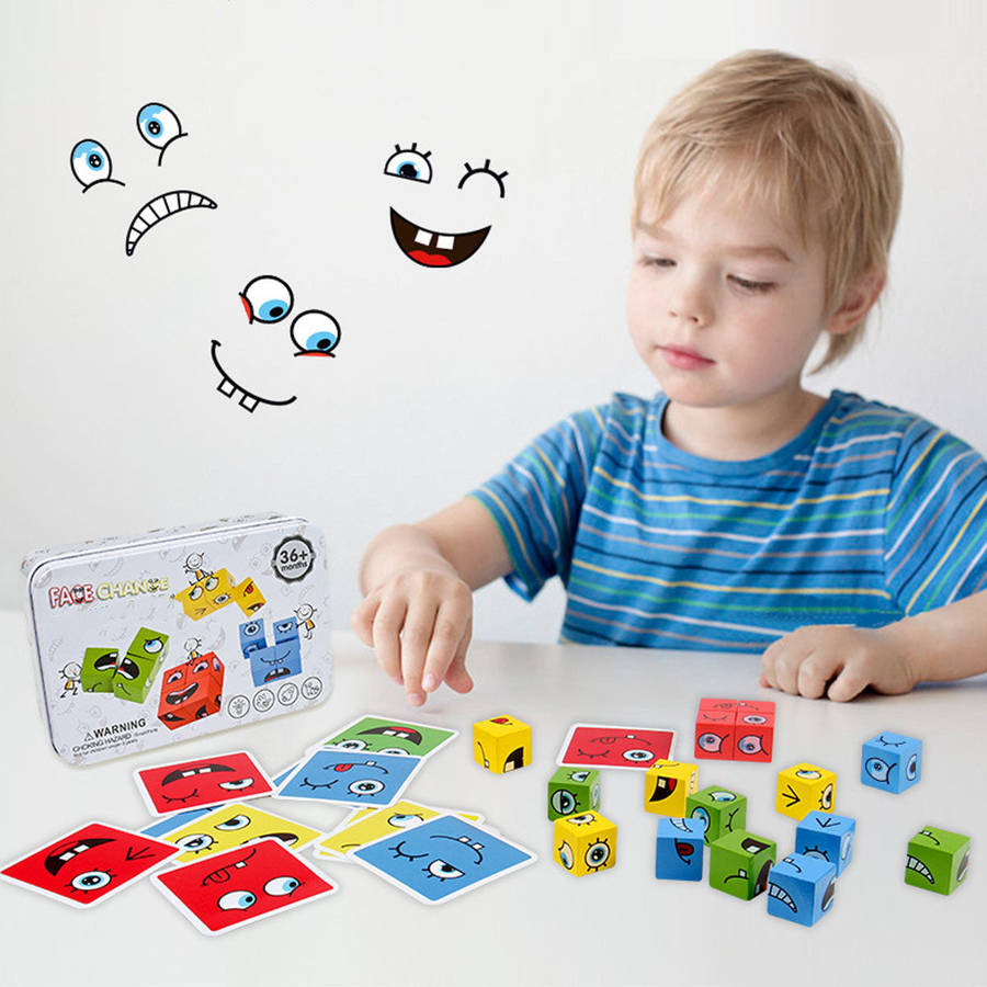 MKids Cube Face Change Puzzle  Wooden 3D Building Blocks Educational Toy