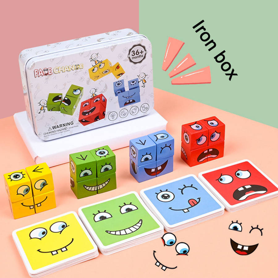 MKids Cube Face Change Puzzle  Wooden 3D Building Blocks Educational Toy