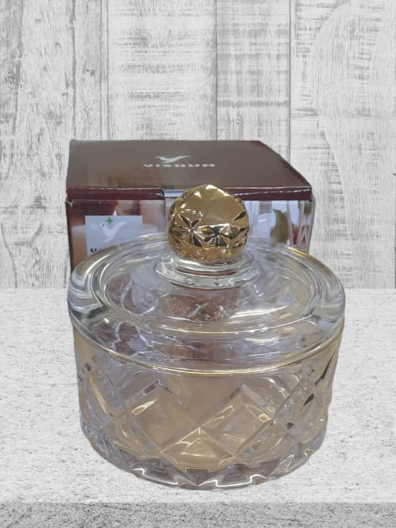 Multipurpose crystal glass container.